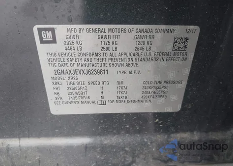 2018 Chevrolet Equinox Lt z USA, uszkodzony, nr VIN 2GNAXJEVXJ6239811